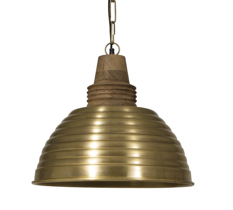 Φωτιστικό μεταλλική καμπάνα μπρονζέ - ξύλο