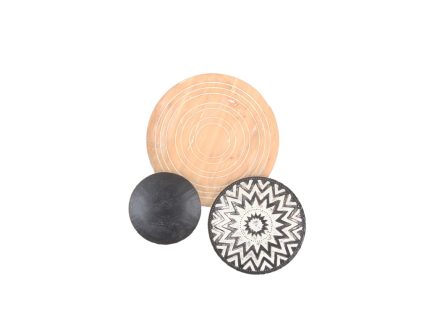 Διακοσμητική  σύνθεση επιτοίχια 3 δίσκοι μαύρο-άσπρο-φυσικό ξύλο