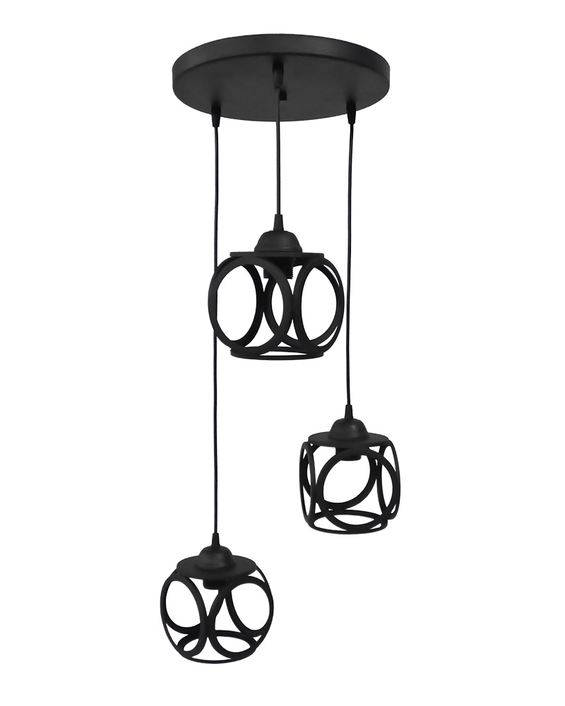 P1300169 DM-05PENDEL 3/L BLACK ΚΡΕΜΑΣΤΟ ΑΝΙΣΟΠΕΔΟ ΚΥΒΟΣ ΜΕ ΚΥΚΛΟΥΣ ΜΕΤΑΛΛΙΚΟ - Image 1